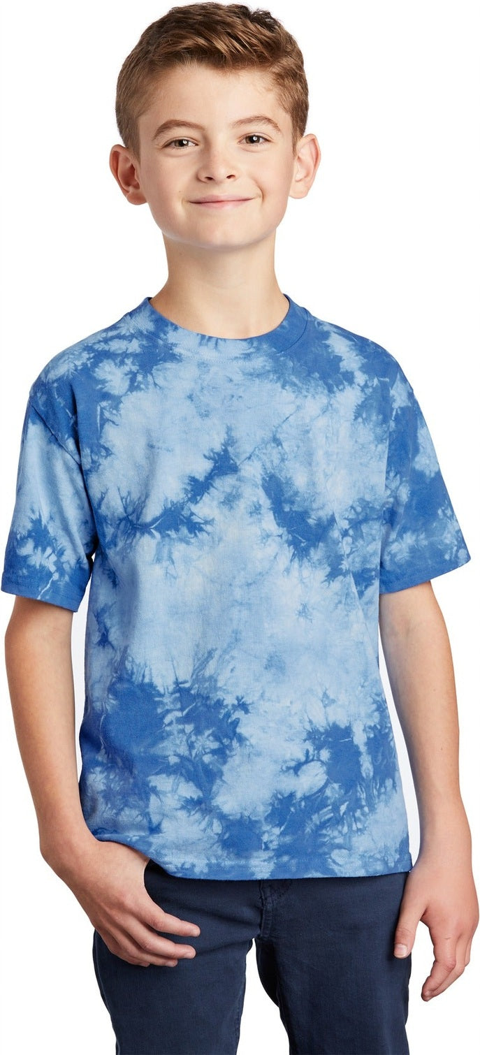 Front View of Sky Blue Port & Co Youth Crystal Tie-Dye Tee PC145Y