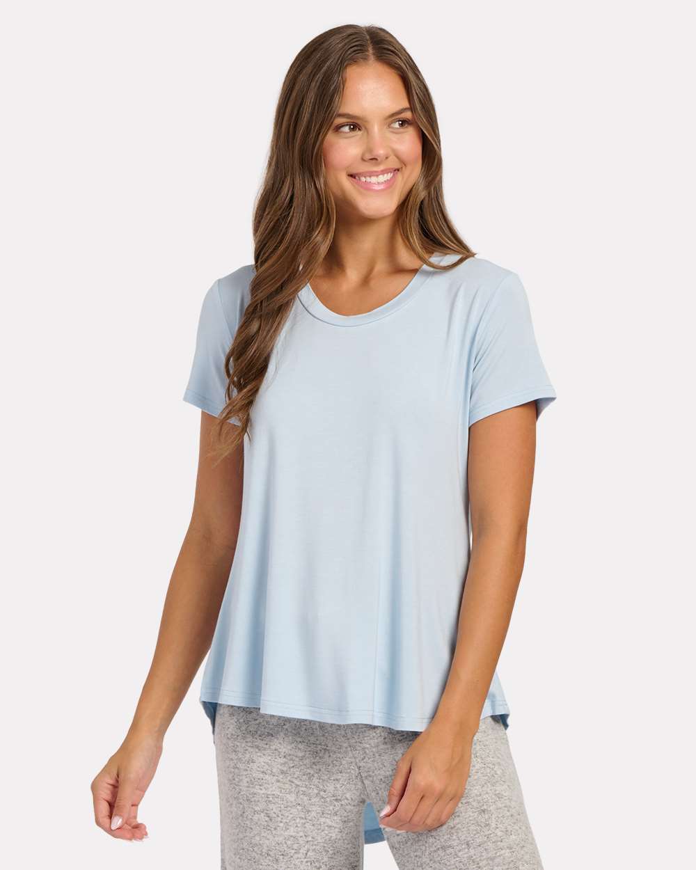 Front View of Sky Blue Women's Bamboo Scoop Neck T-Shirt - BW2105