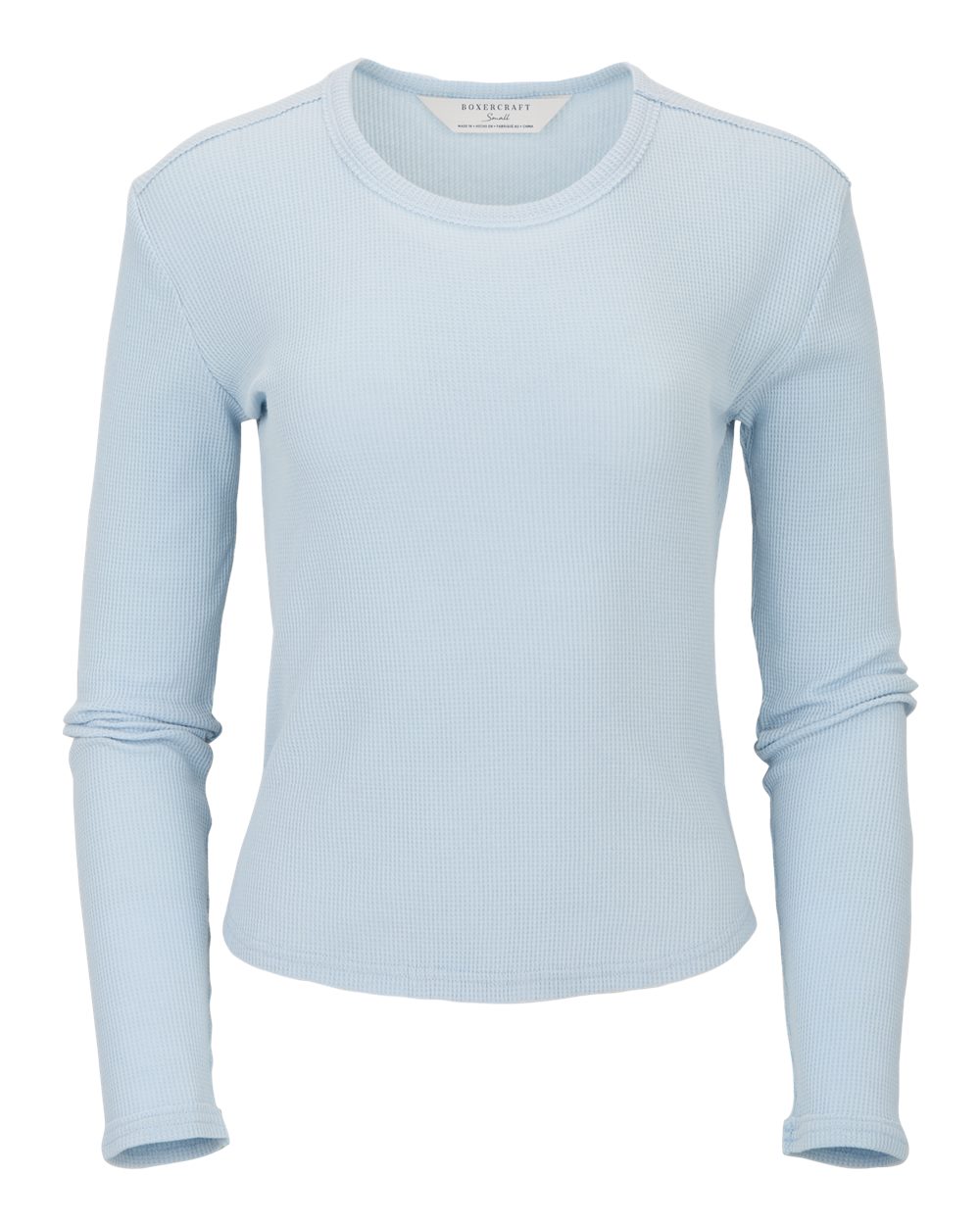 Front View of Sky Blue Women's Waffle Knit Baby Long Sleeve T-Shirt - BW3103
