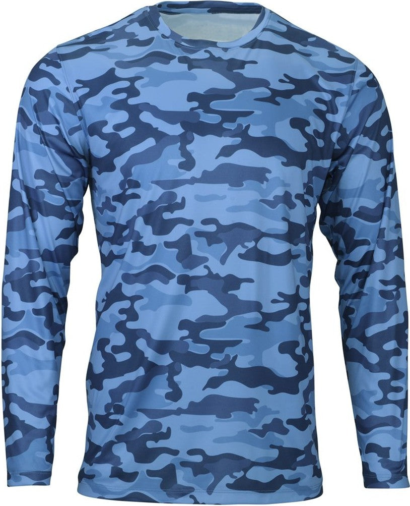 Front View of Sky Camo Woodland Performance Long Sleeve T-Shirt - 238