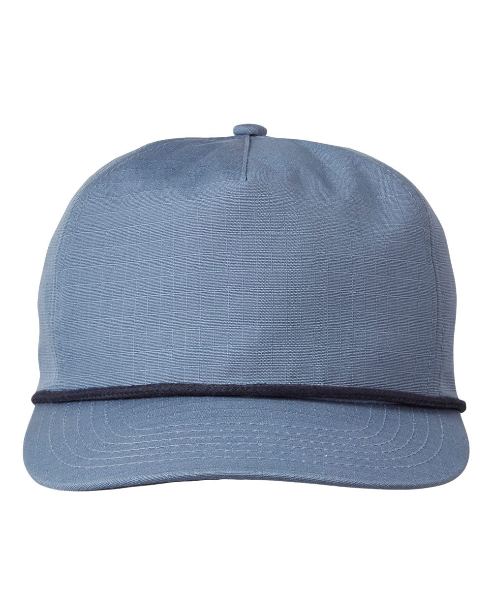 Front View of Slate Blue/ Navy Rope Lariat Ripstop Cap - BA699