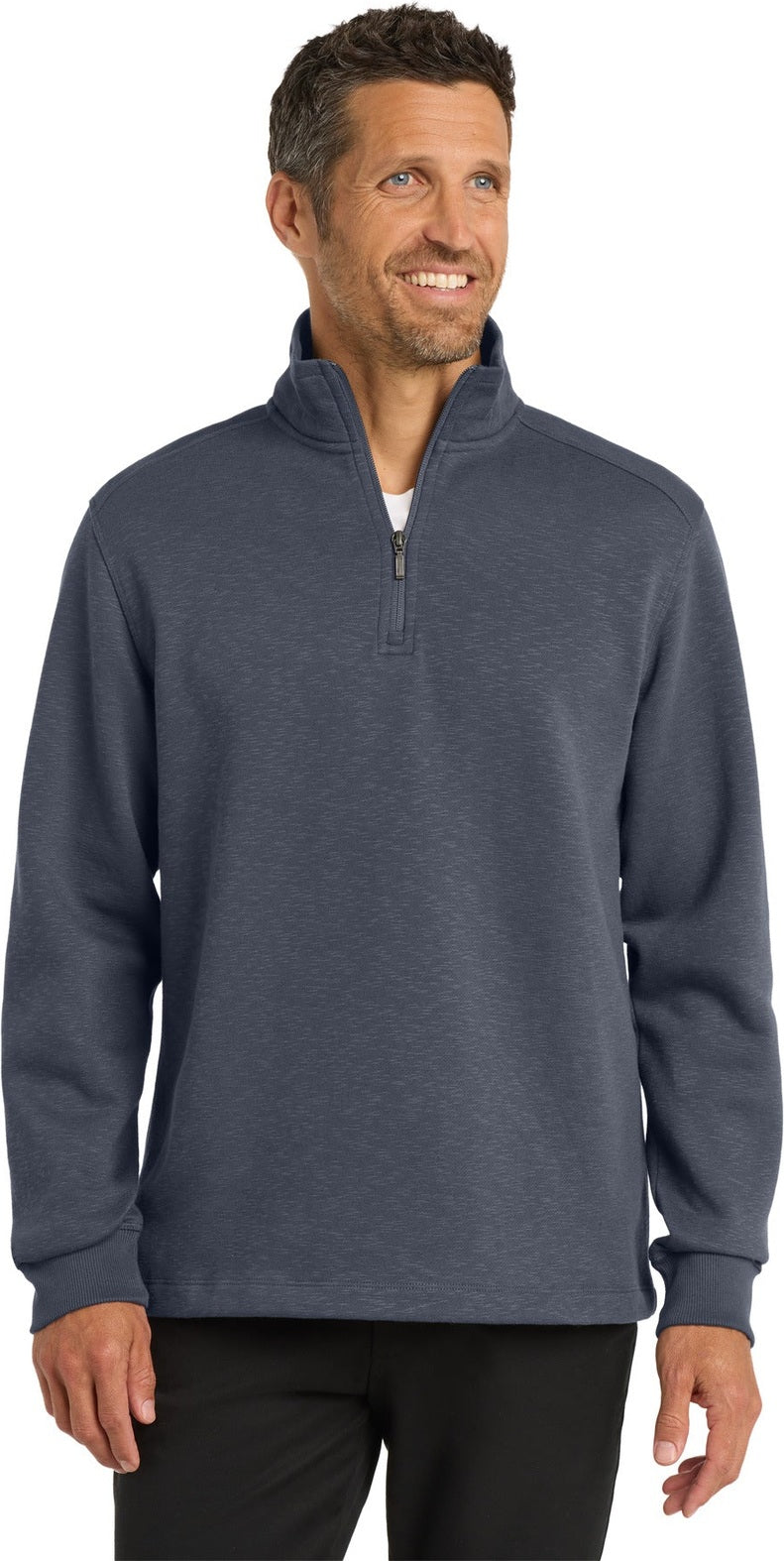 Front View of Slate Grey Port Authority Slub Fleece 1/4-Zip Pullover. F295