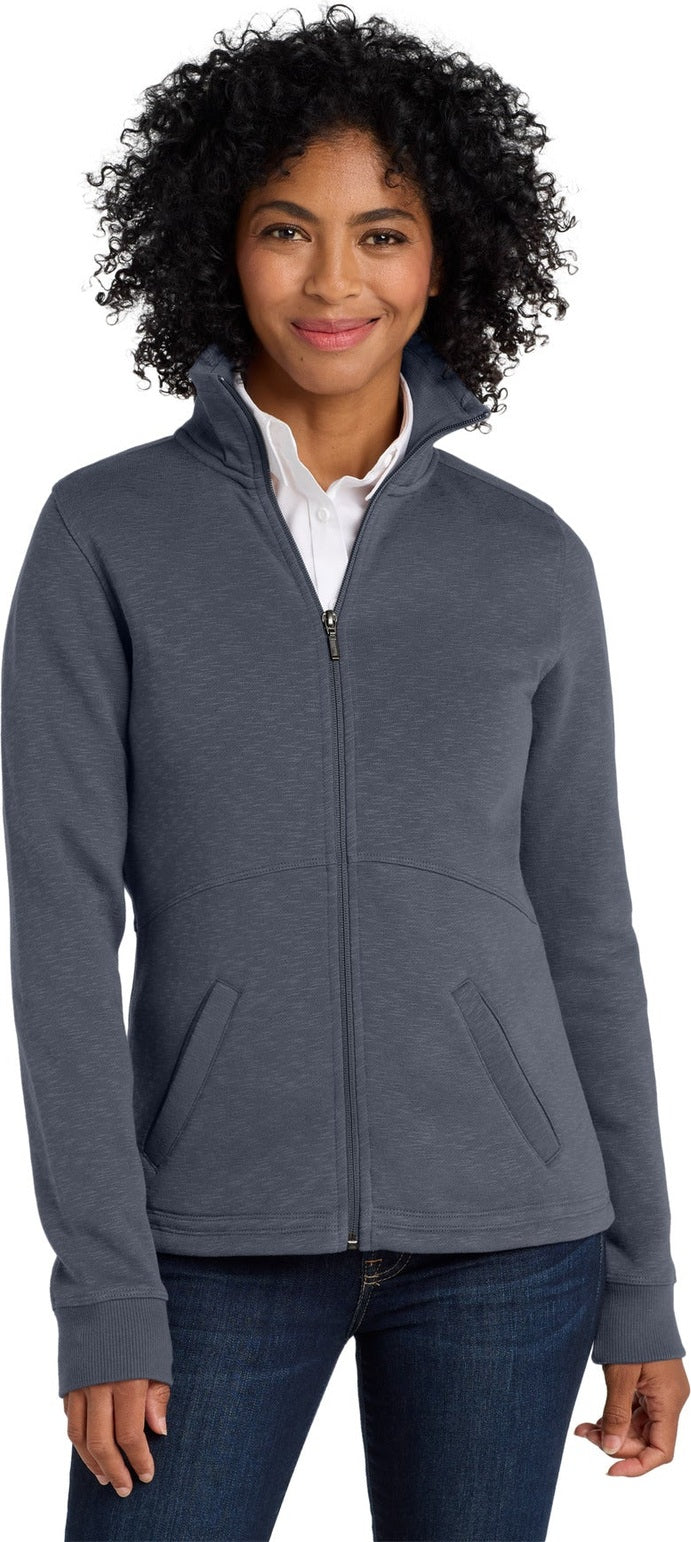 Front View of Slate Grey Port Authority Women's Slub Fleece Full-Zip Jacket. L293