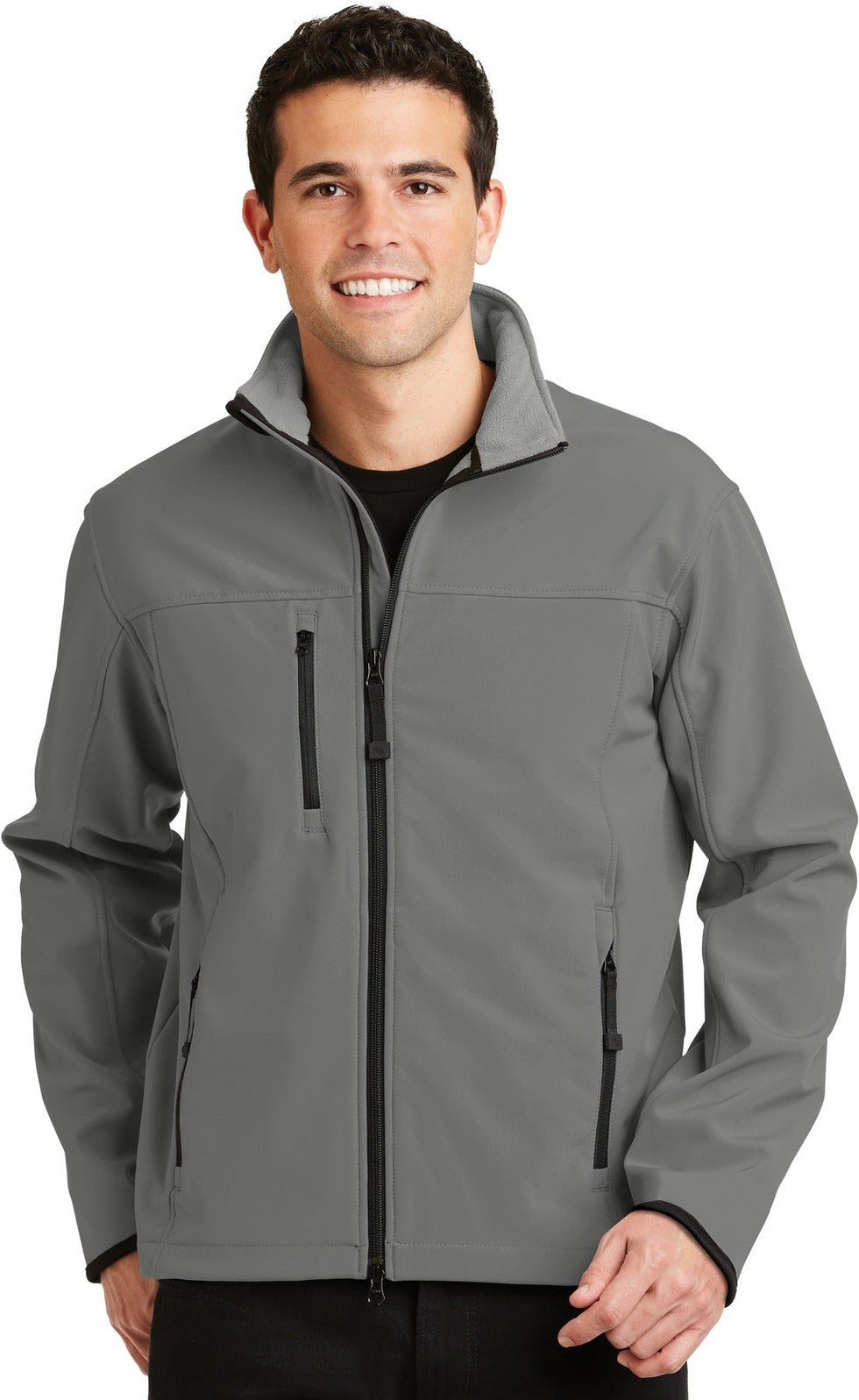 Front View of Smk Gry/Chrome Port Authority Glacier Soft Shell Jacket. J790