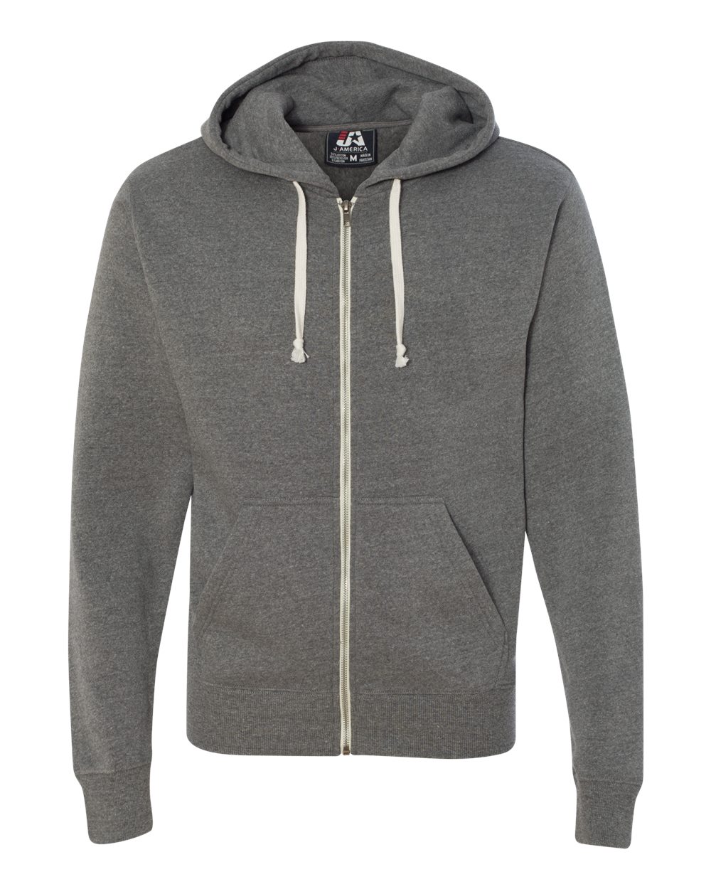 Front View of Smoke Triblend Triblend Full-Zip Hooded Sweatshirt - 8872