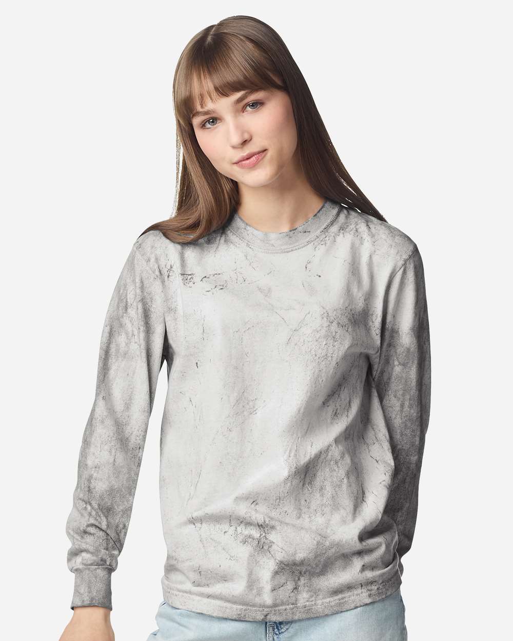 Front View of Smoke Unisex Colorblast™ Long Sleeve T-Shirt - 6045 plain