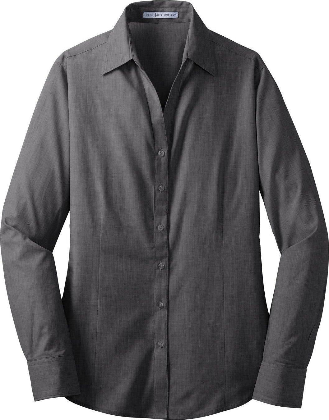 Front View of Soft Black Port Authority Women's Crosshatch Easy Care Shirt. L640