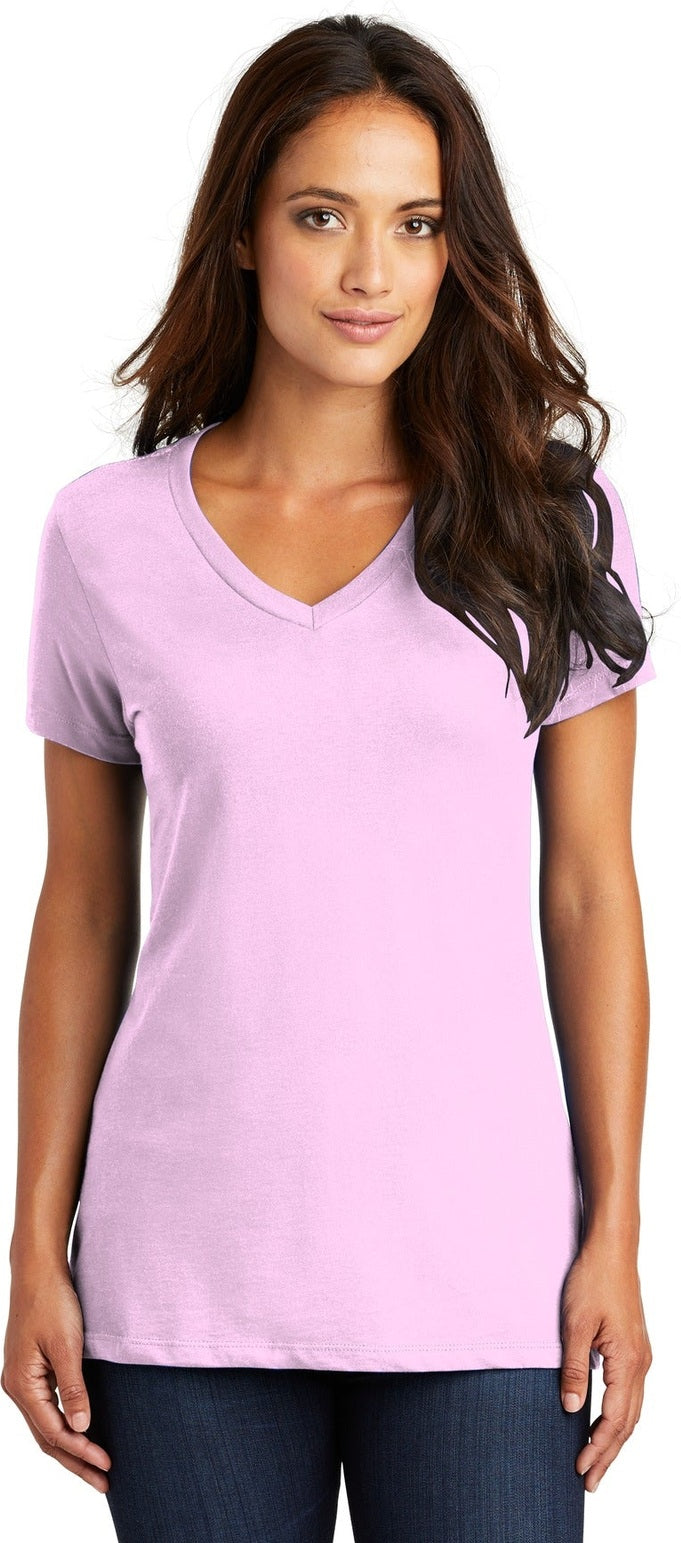 Front View of Soft Purple District - Women's Perfect Weight V-Neck Tee. DM1170L