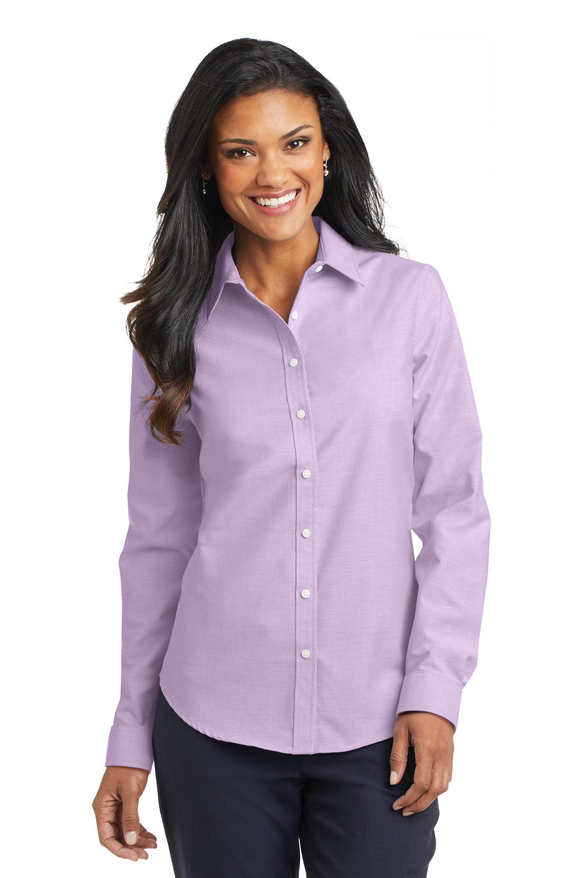Front View of Soft Purple Port Authority Women's SuperPro Oxford Shirt. L658