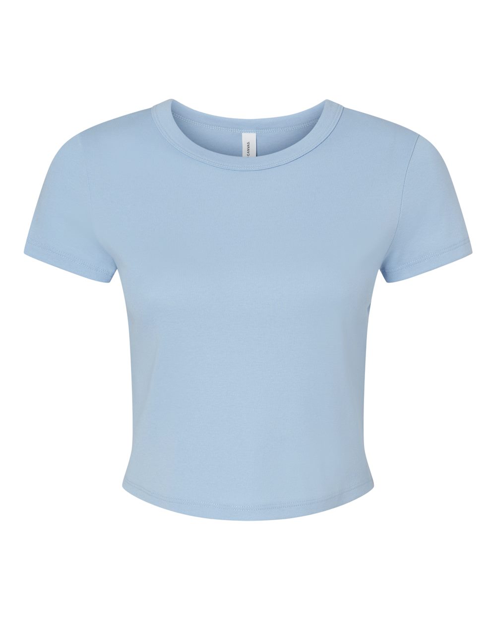 Front View of Solid Baby Blue Blend Women's Micro Rib Baby Tee - 1010