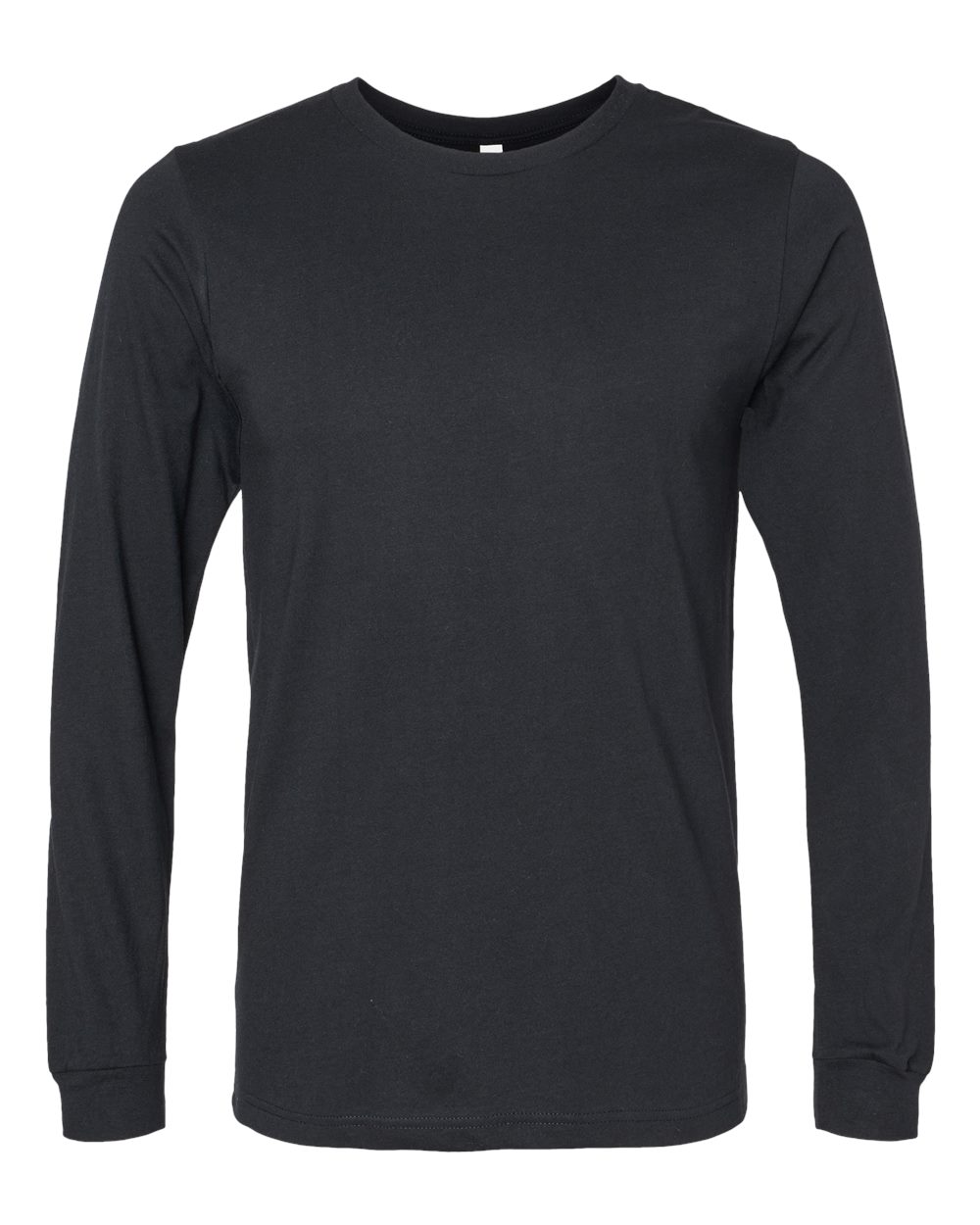 Front View of Solid Black Blend Heather CVC Long Sleeve Tee - 3501CVC