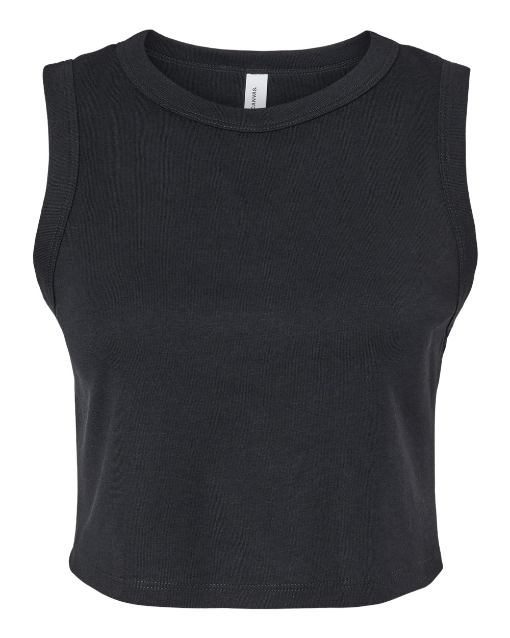 Front View of Solid Black Blend Women&#39;s Micro Rib Muscle Crop Tank - 1013