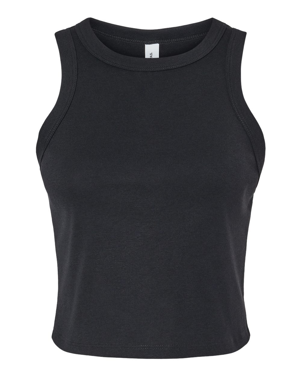 Front View of Solid Black Blend Women's Micro Rib Racer Tank - 1019