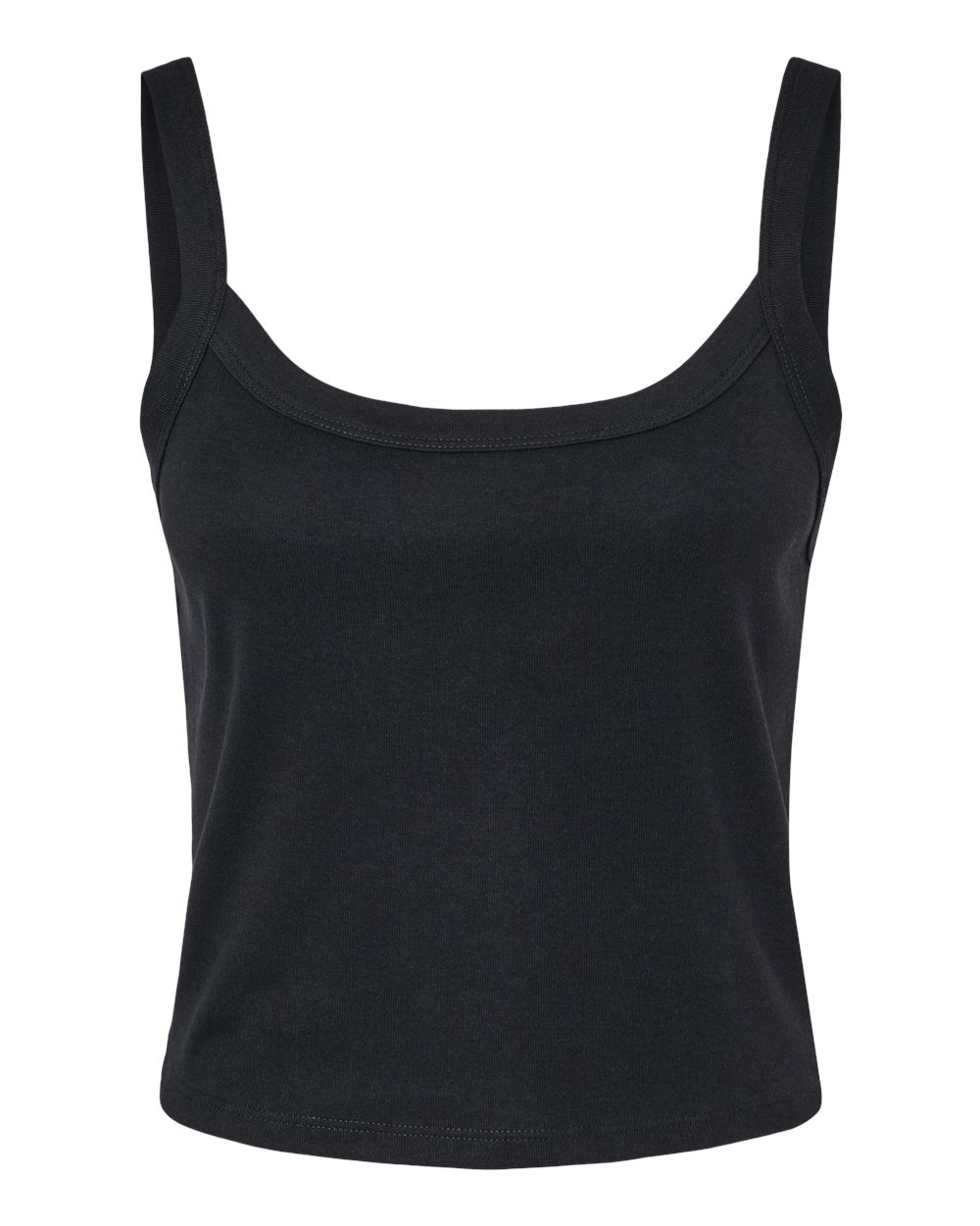 Front View of Solid Black Blend Women's Micro Rib Spaghetti Strap Tank - 1012