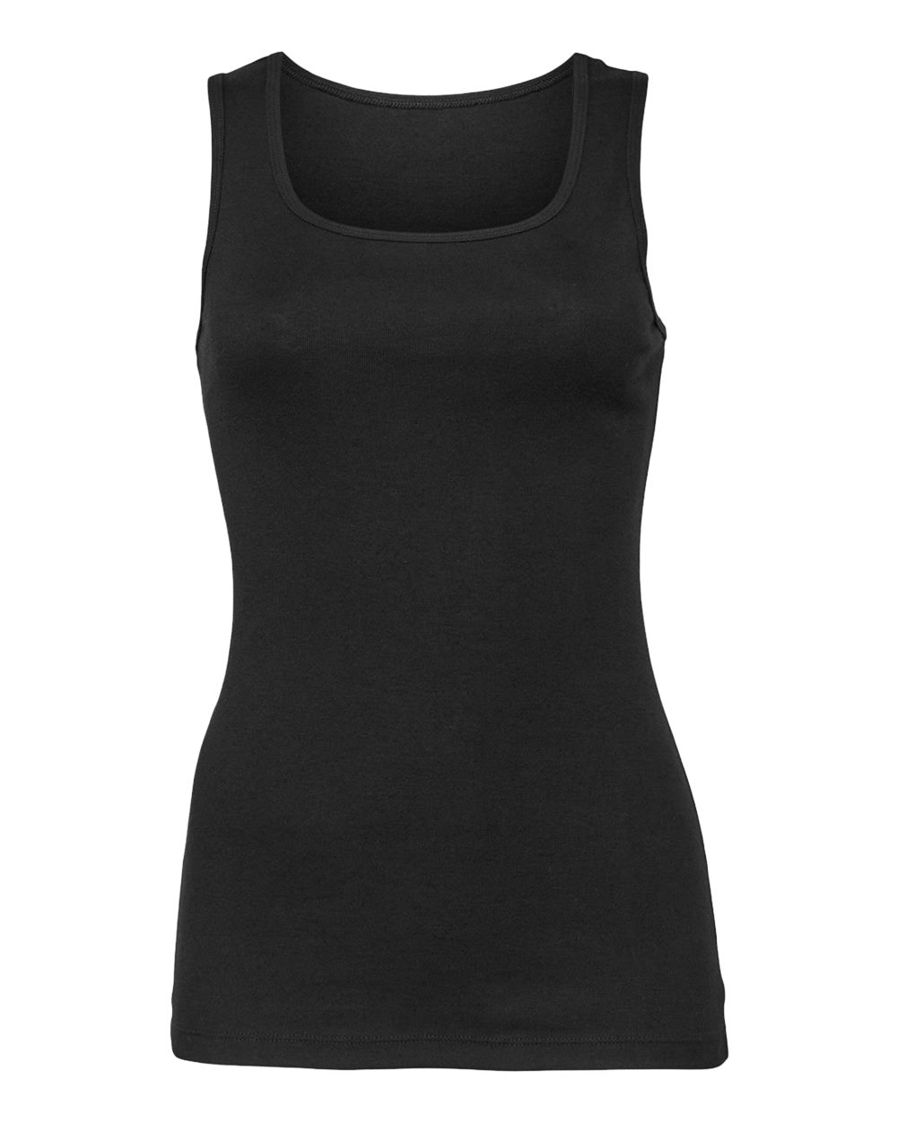 Front View of Solid Black Blend Women's Micro Rib Tank - 1081