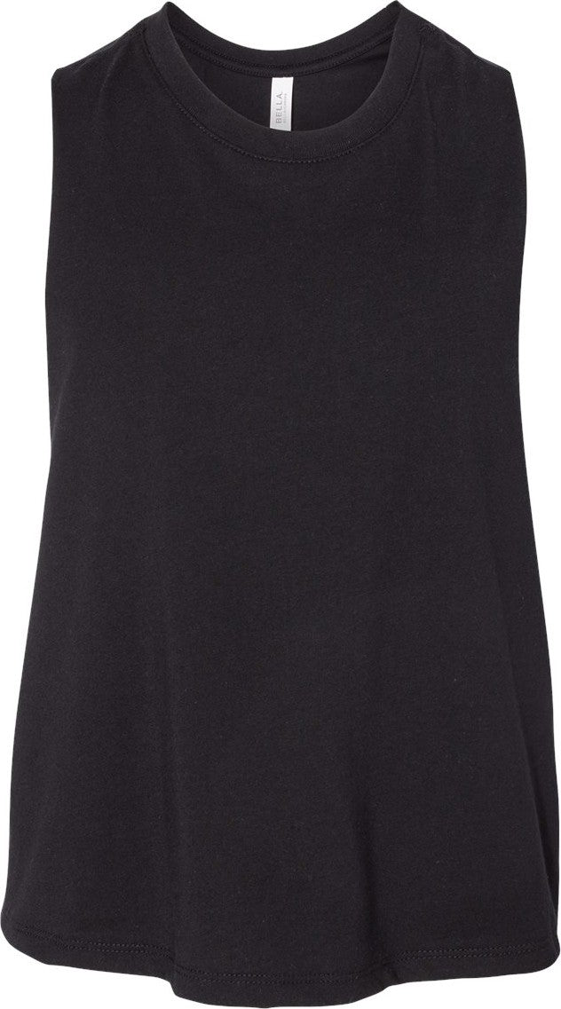 Front View of Solid Black Blend Women's Racerback Crop Tank - 6682
