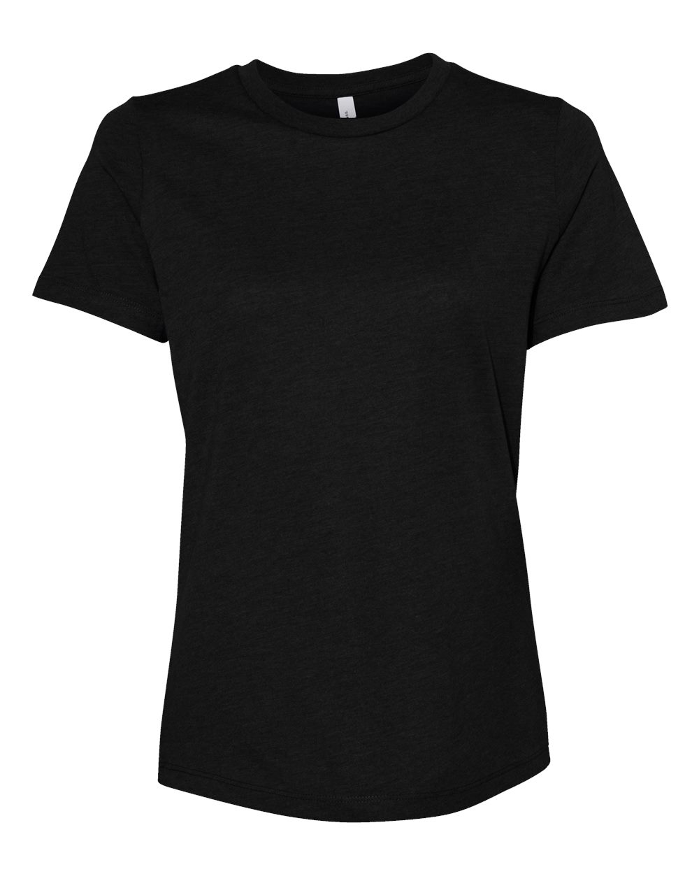 Front View of Solid Black Blend Women’s Relaxed Fit Heather CVC Tee - 6400CVC