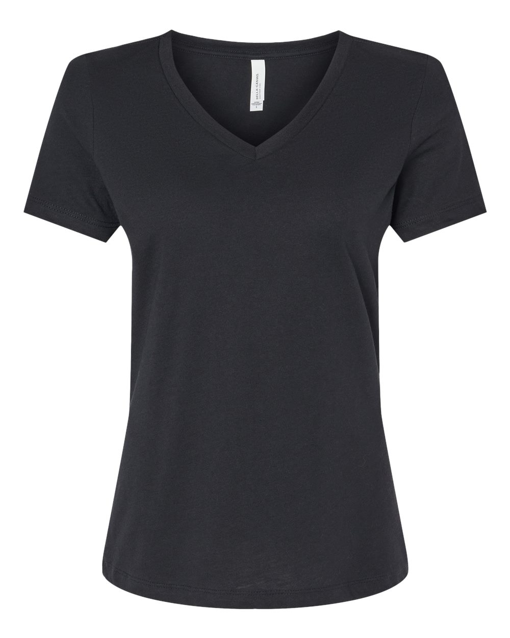 Front View of Solid Black Blend Women's Relaxed Heather CVC V-Neck Tee - 6405CVC