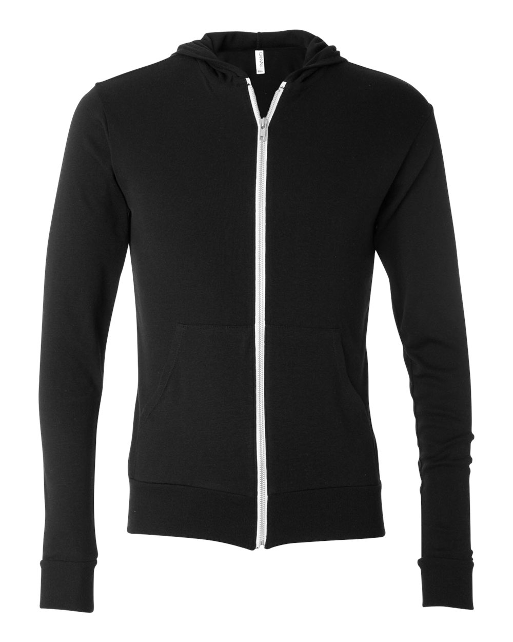 Solid Black Triblend Triblend Lightweight Full-Zip Hooded Long Sleeve Tee - 3939
