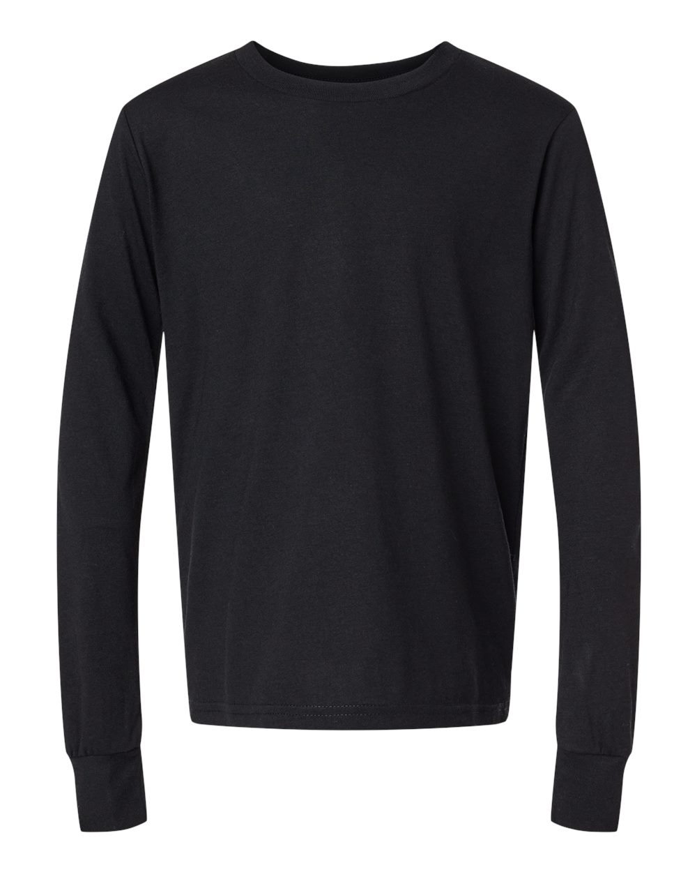 Front View of Solid Black Triblend Youth Triblend Long Sleeve Tee - 3513Y