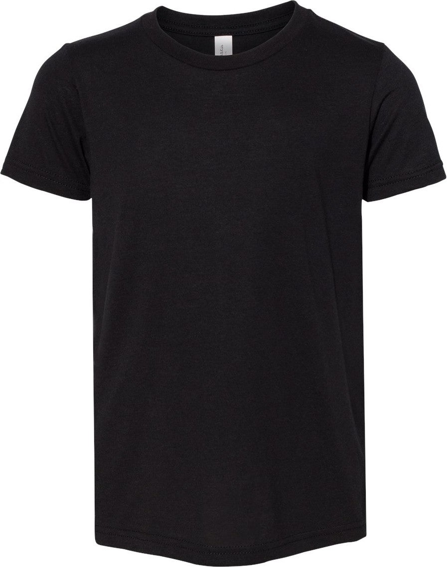 Front View of Solid Black Triblend Youth Triblend Tee - 3413Y
