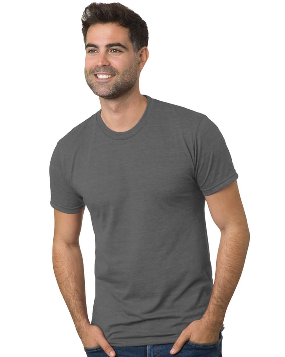 Front View of Solid Charcoal Triblend T-Shirt - 9570