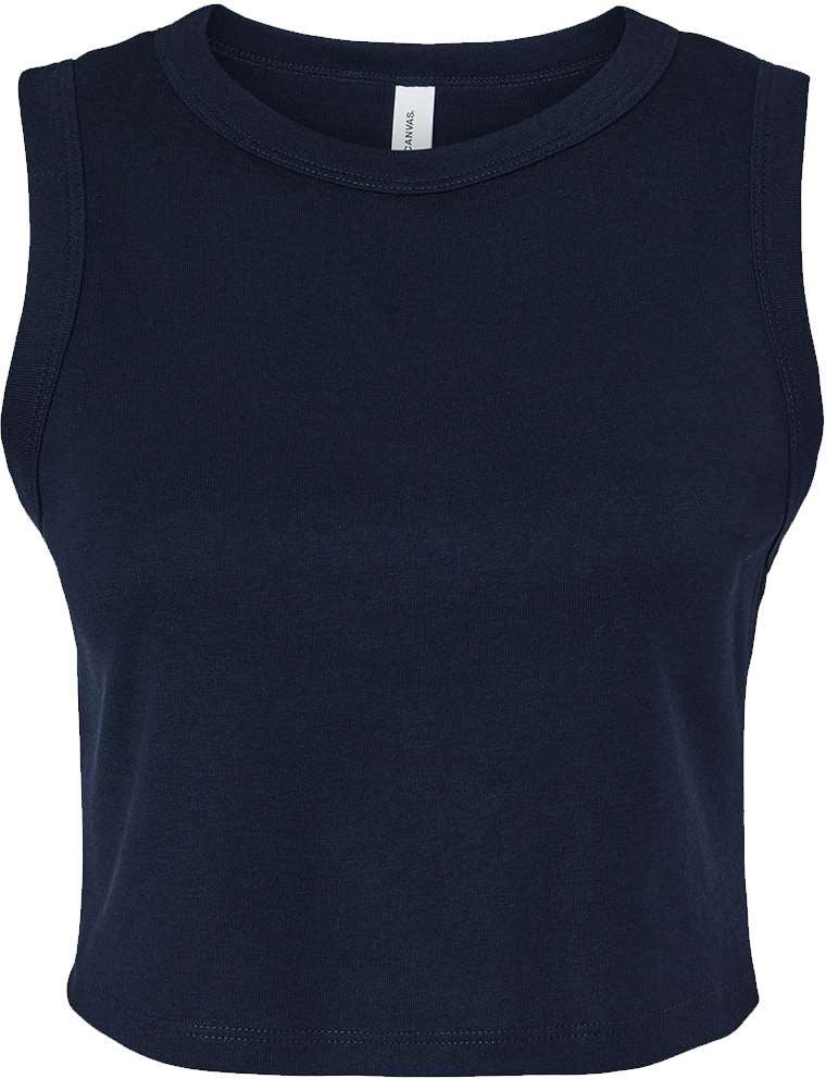 Front View of Solid Navy Blend Women&#39;s Micro Rib Muscle Crop Tank - 1013