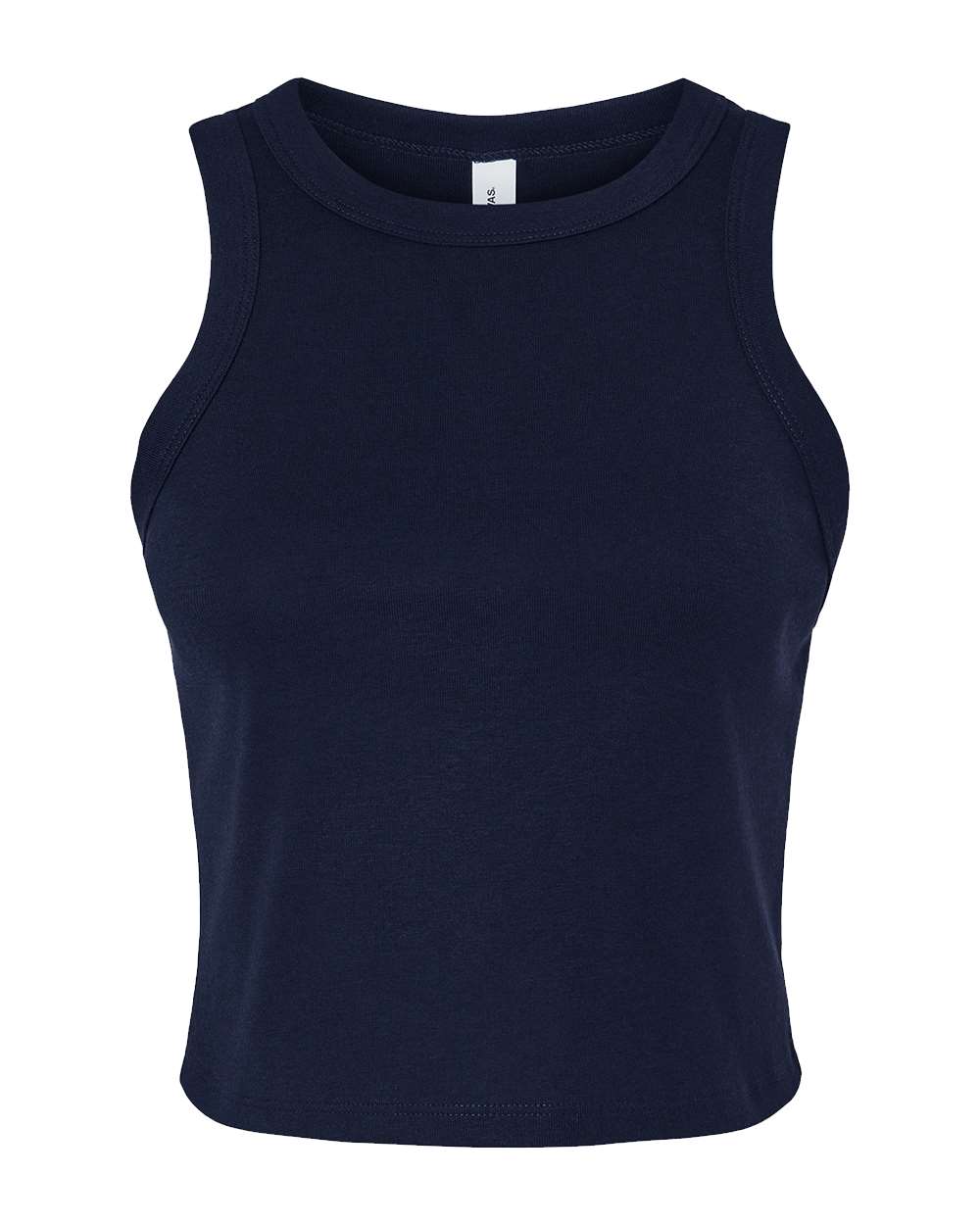 Front View of Solid Navy Blend Women's Micro Rib Racer Tank - 1019