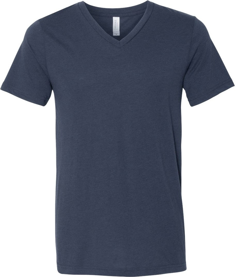 Front View of Solid Navy Triblend Triblend V-Neck Short Sleeve Tee - 3415