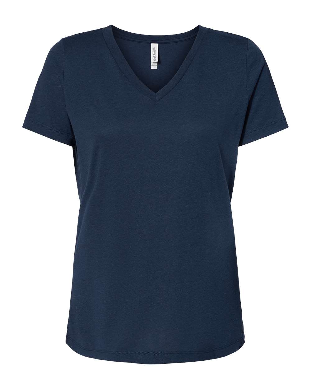 Front View of Solid Navy Triblend Women's Relaxed Triblend Short Sleeve V-Neck Tee - 6415