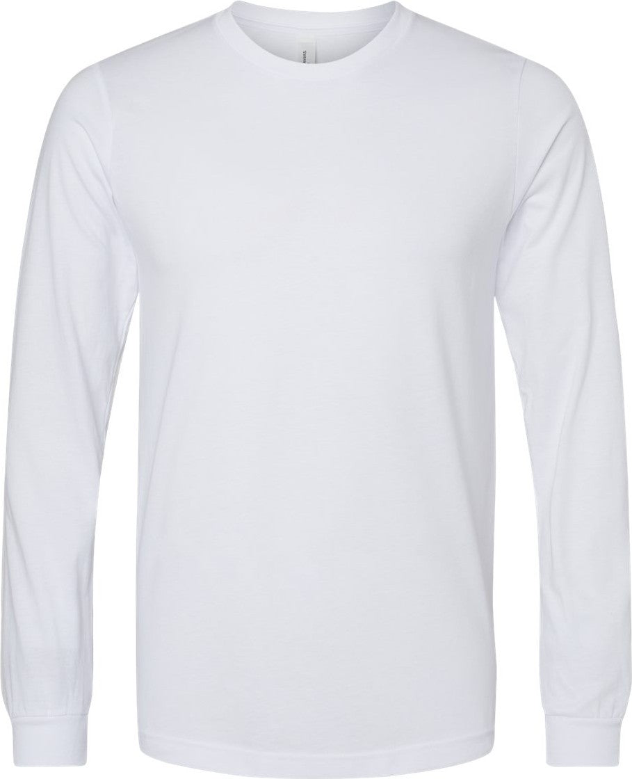Front View of Solid White Blend Heather CVC Long Sleeve Tee - 3501CVC