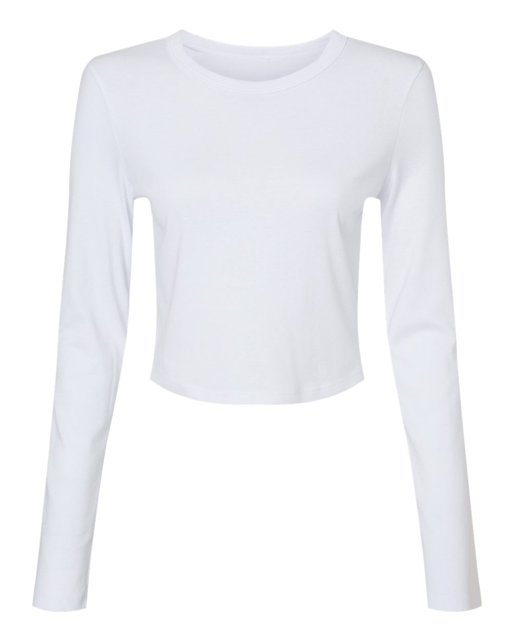 Front View of Solid White Blend Women's Micro Rib Long Sleeve Baby Tee - 1501