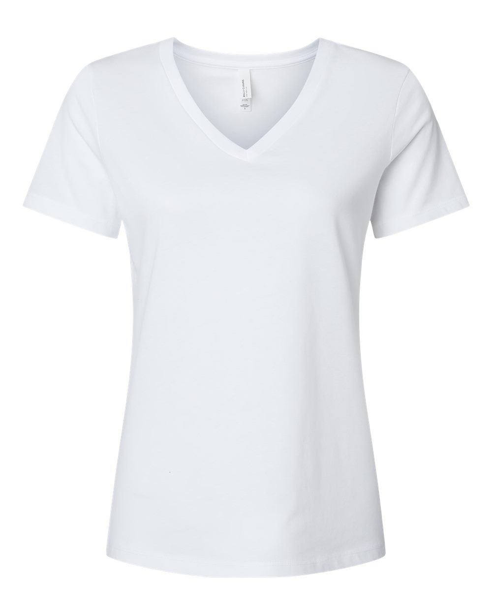 Front View of Solid White Blend Women's Relaxed Heather CVC V-Neck Tee - 6405CVC