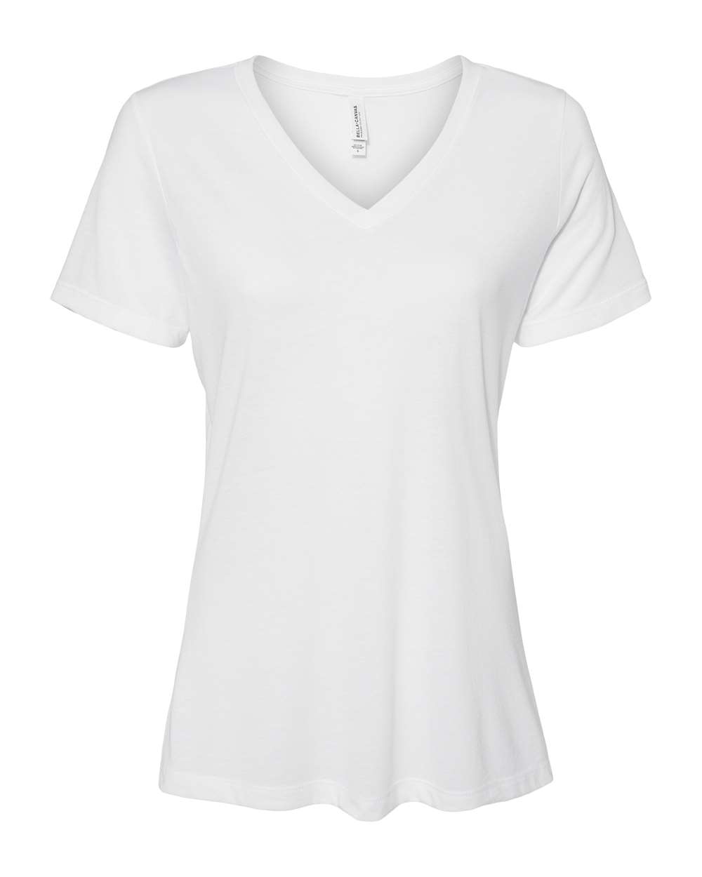 Front View of Solid White Triblend Women's Relaxed Triblend Short Sleeve V-Neck Tee - 6415