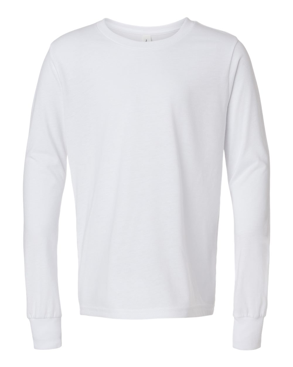 Front View of Solid White Triblend Youth Triblend Long Sleeve Tee - 3513Y