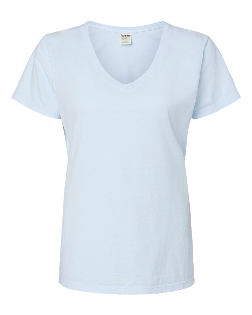 Front View of Soothing Blue Garment-Dyed Women's V-Neck T-Shirt - GDH125
