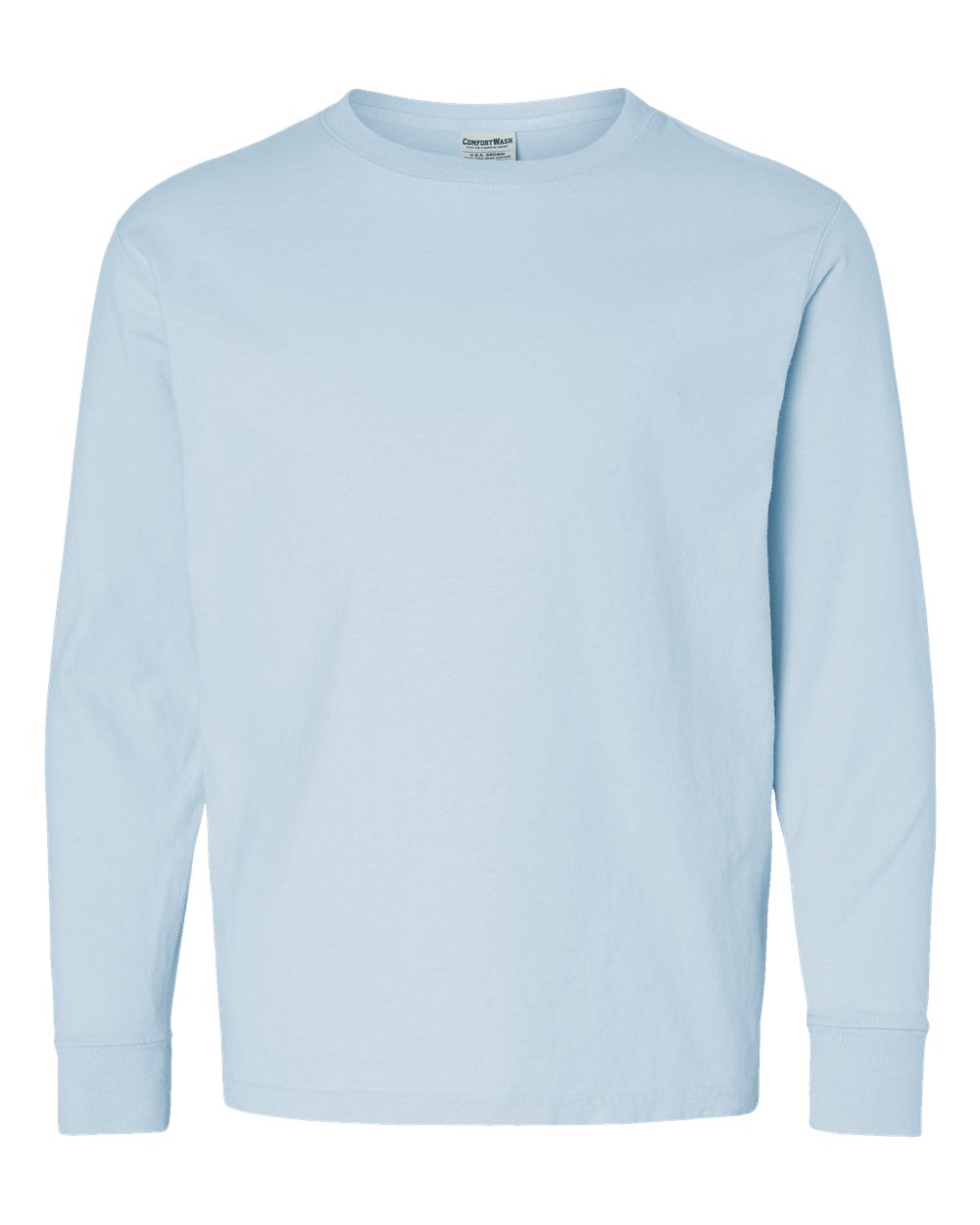Front View of Soothing Blue Garment-Dyed Youth Long Sleeve T-Shirt - GDH275