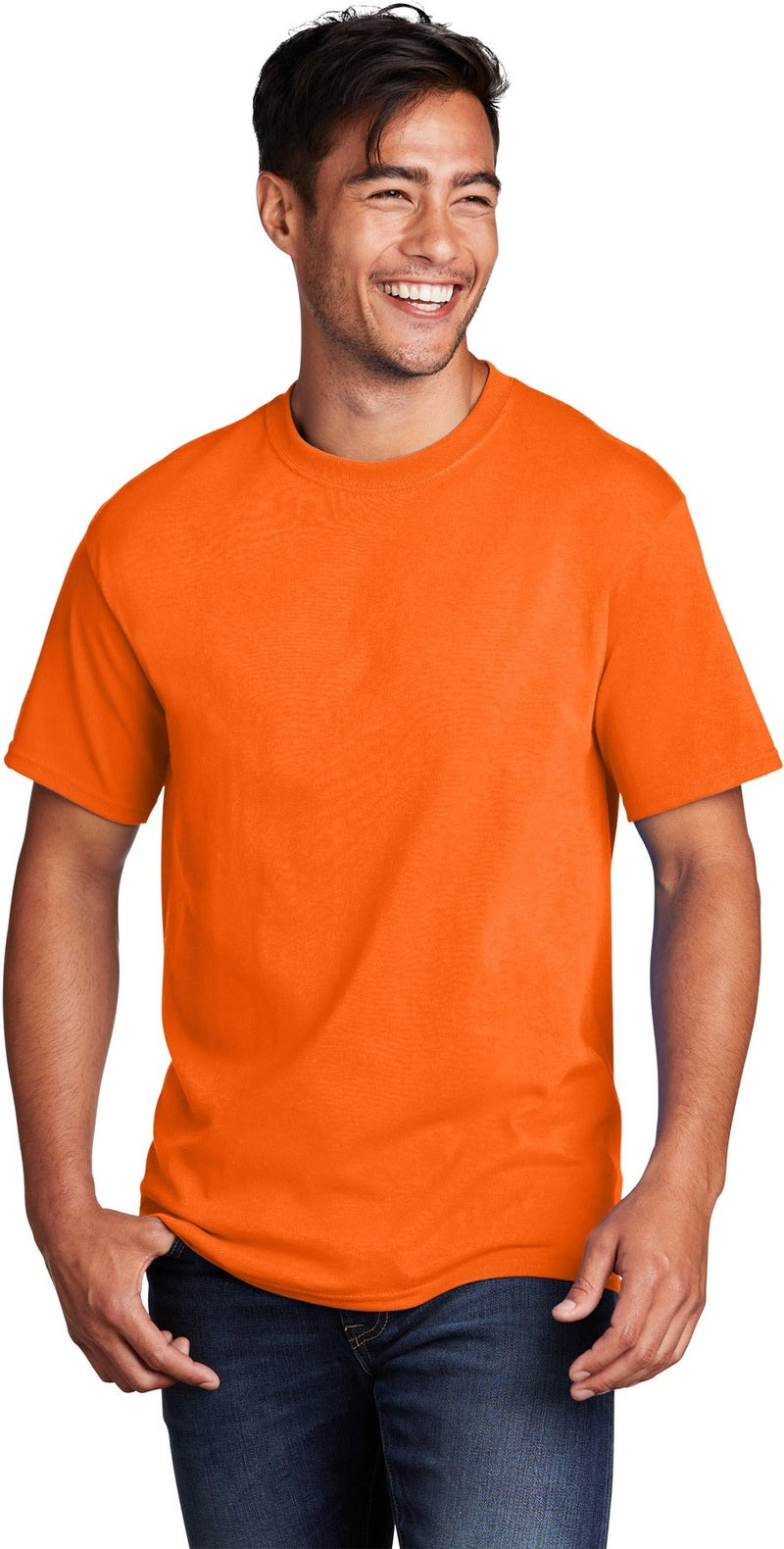 Front View of SOrange Port & Co Core Cotton Tee. PC54
