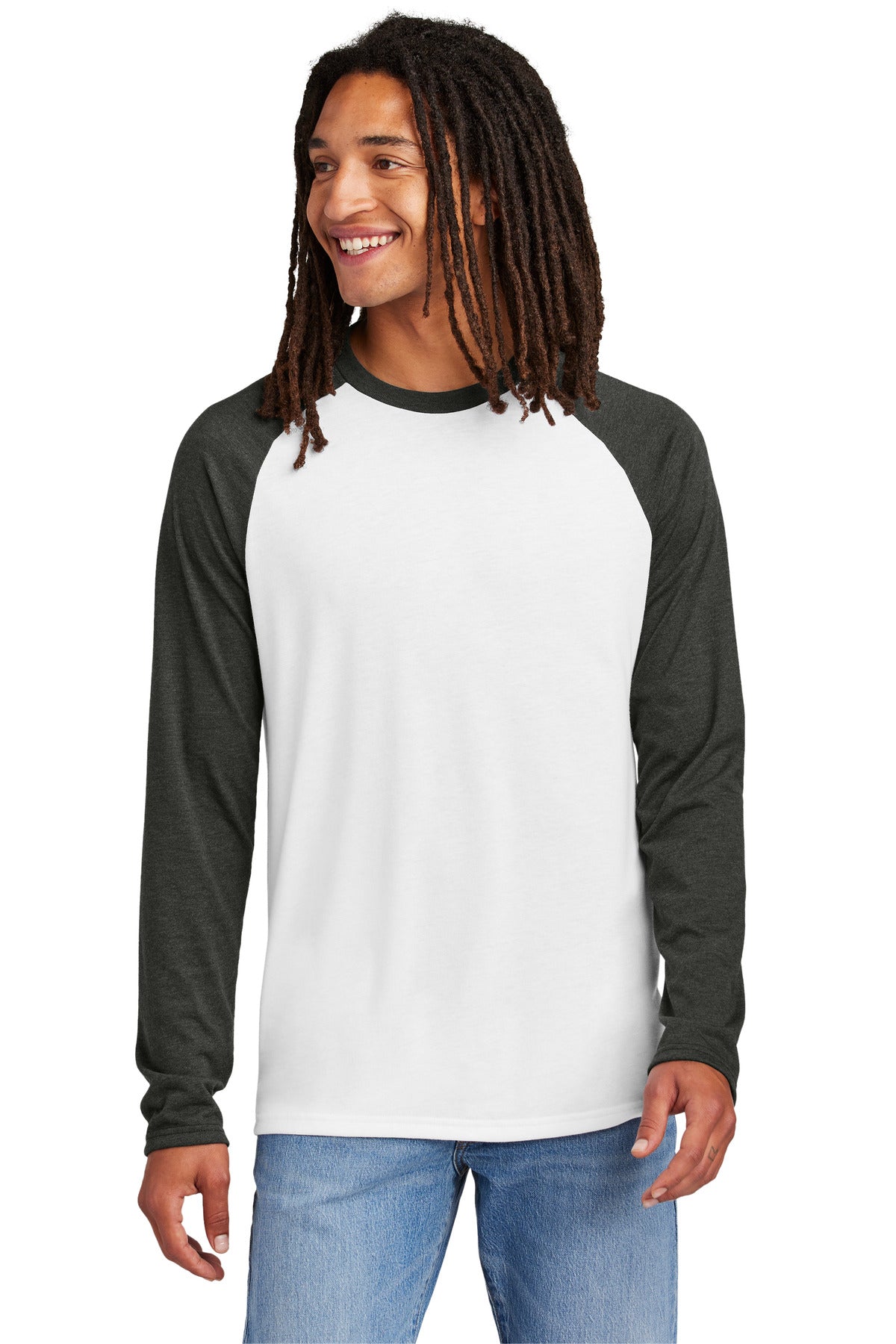 Front View of SpcBlk/BtW Allmade Unisex Tri-Blend Long Sleeve Colorblock Raglan AL6009
