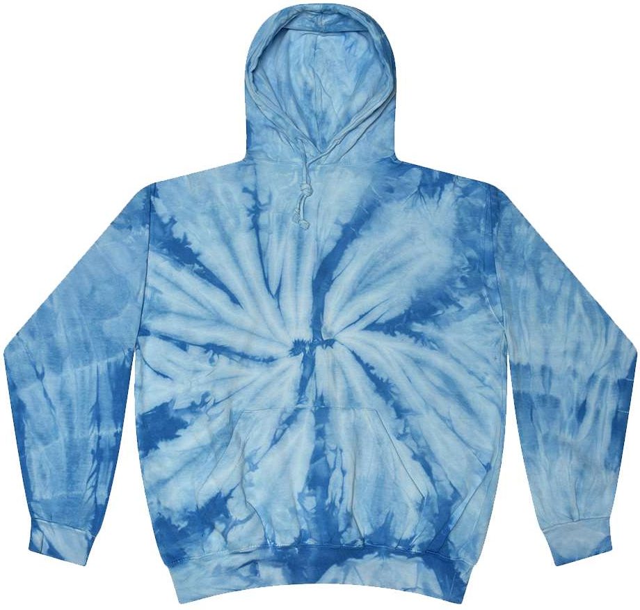 Front View of Spider Baby Blue Tie-Dyed Hooded Sweatshirt - 8777