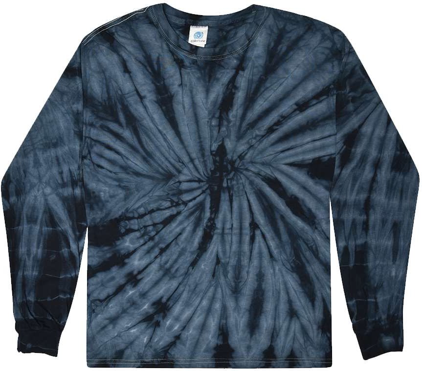 Front View of Spider Navy Tie-Dyed Long Sleeve T-Shirt - 2000