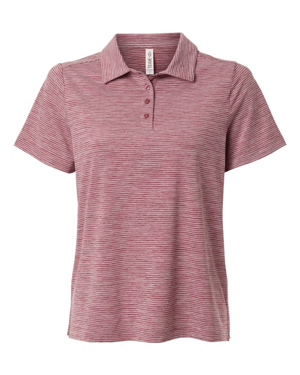 Front View of Sport Maroon Heather/ White Women's Relay Heathered Stripe Polo - TT125W plain