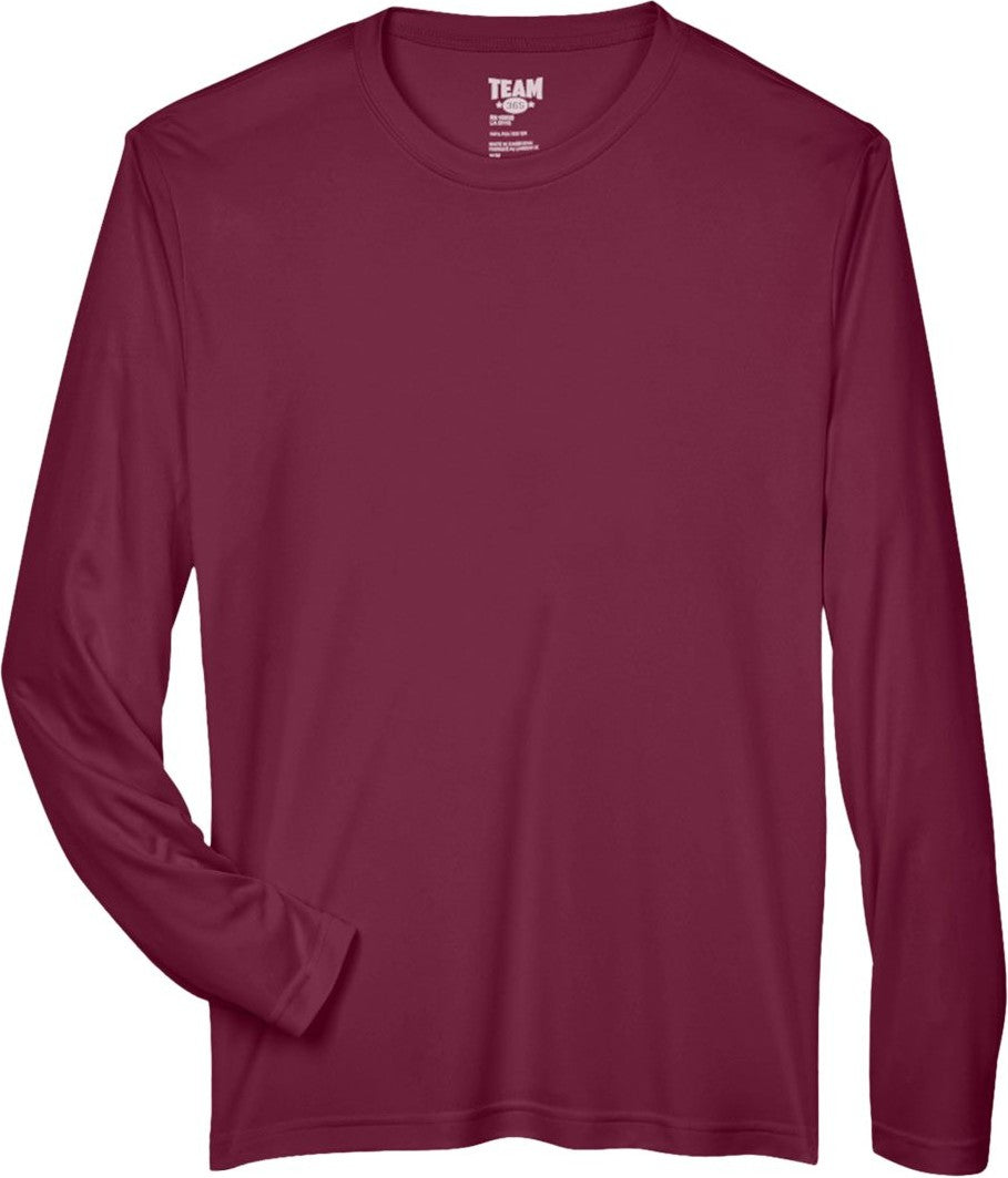 Front View of Sport Maroon Men's Zone Performance Long Sleeve T-Shirt - TT11L