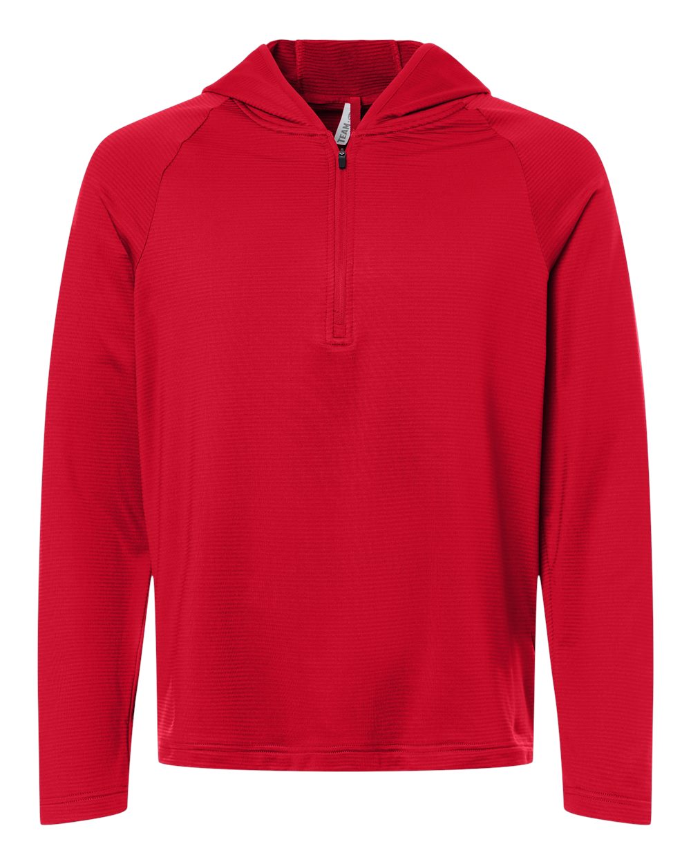 Front View of Sport Red Men's Qualify Quarter-Zip Hooded Pullover - TT200 plain