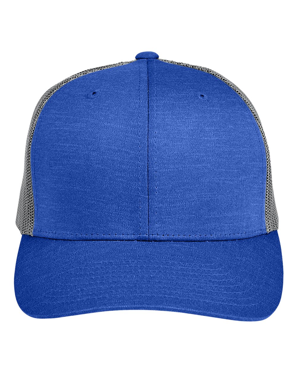 Front View of Sport Royal Heather/ Sport Graphite Youth Zone Sonic Heather Trucker Cap - TT802Y