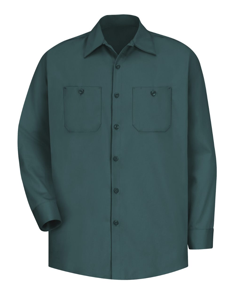 Front View of Spruce Green Cotton Long Sleeve Uniform Shirt - Tall Sizes - SC30T