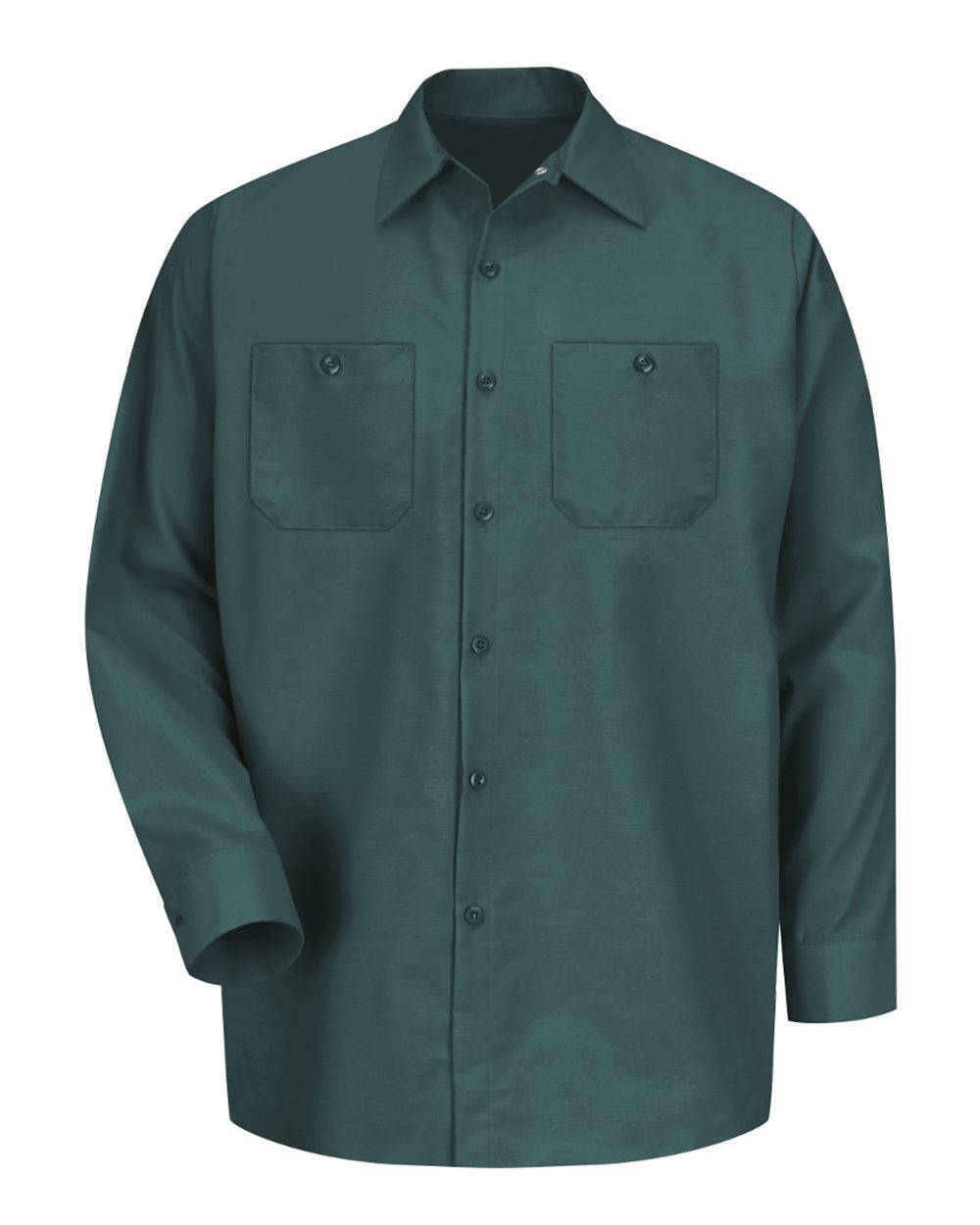 Front View of Spruce Green Industrial Long Sleeve Work Shirt - SP14