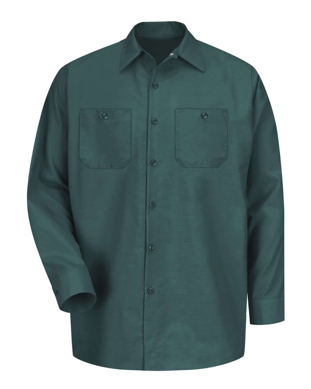 Front View of Spruce Green Industrial Long Sleeve Work Shirt - Tall Sizes - SP14T