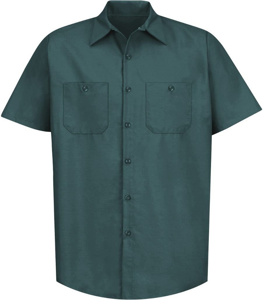 Front View of Spruce Green Industrial Short Sleeve Work Shirt - Tall Sizes - SP24T