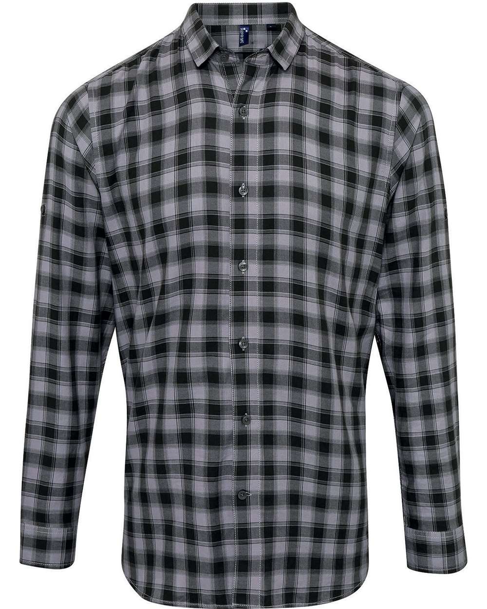 Front View of Steel/ Black Men's Mulligan Check Cotton Shirt - RP250